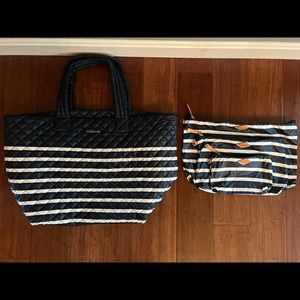 MZ Wallace Large Metro Tote in Navy and white stripe